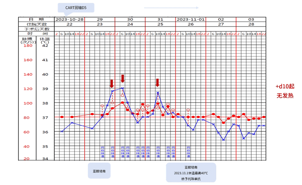 Temperature and pulse after CAR-T treatment 